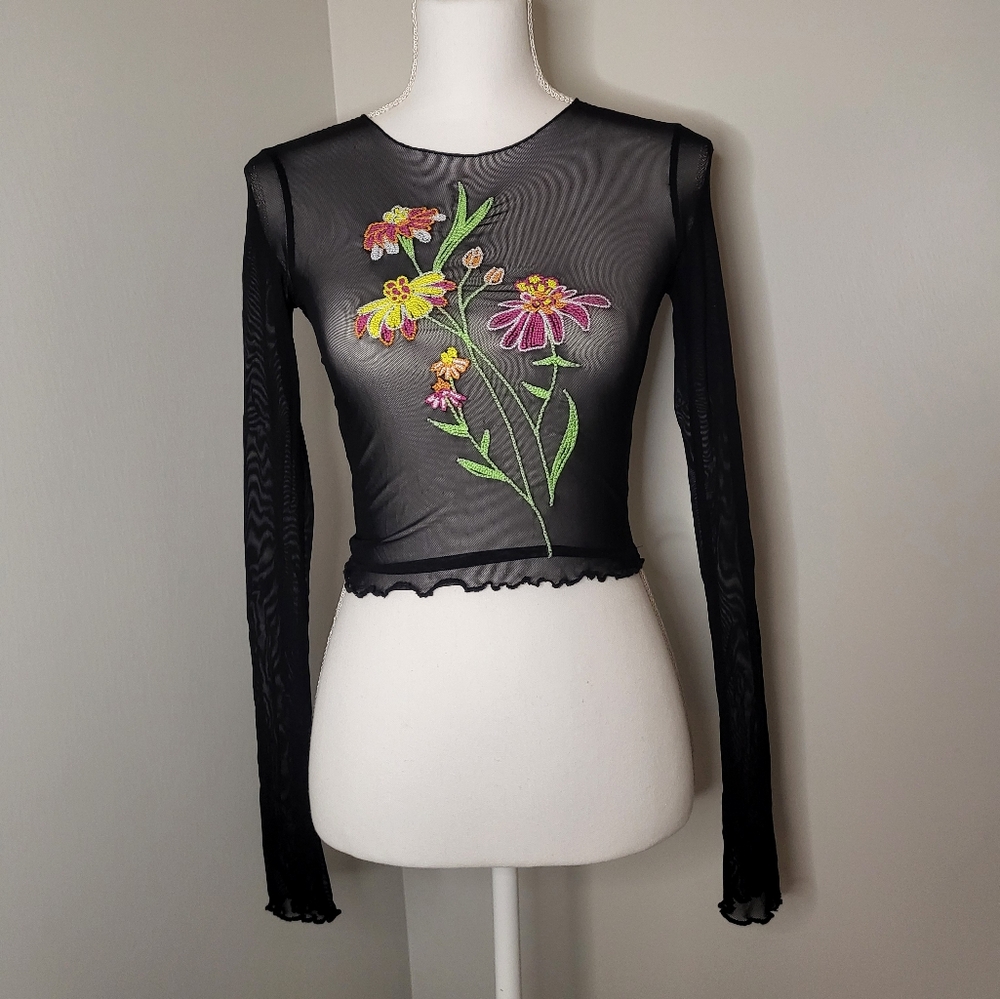 Urban outfitters black, sheer see-through crop top